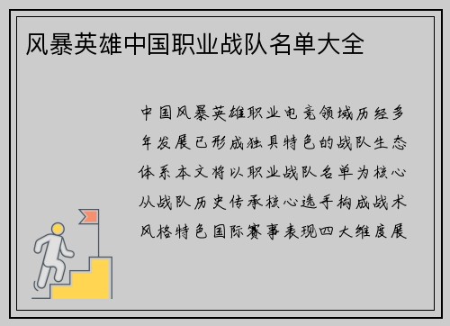 风暴英雄中国职业战队名单大全